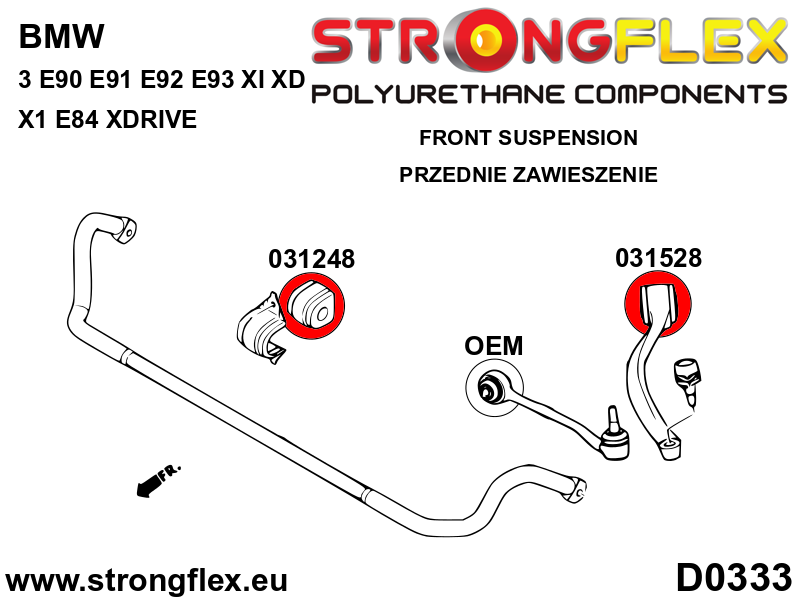 036216B Full suspension polyurethane bush kit Standard (Red) BMW Seria 3 V (04-13) E90 / E91 / E92 / E93