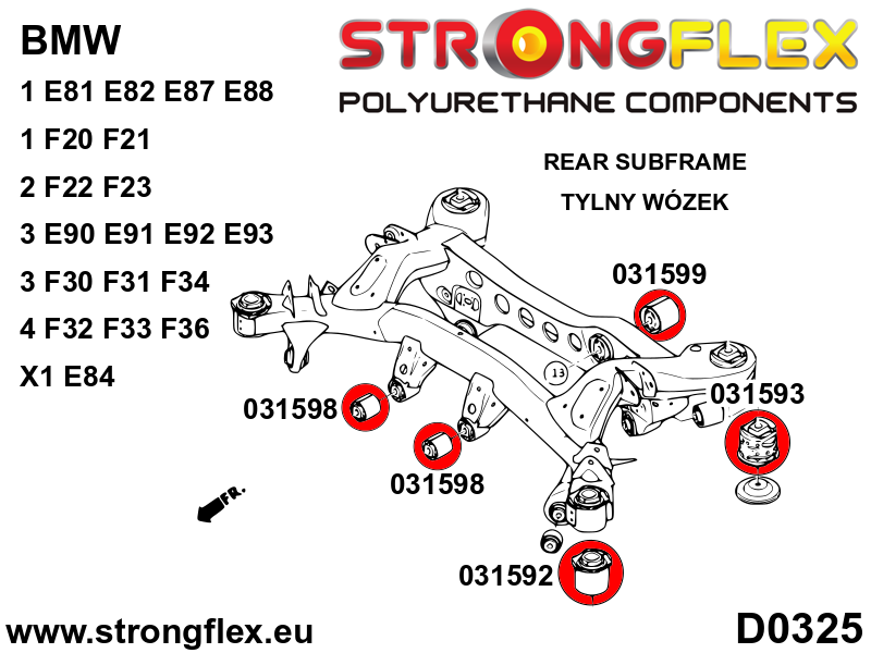 036216B Full suspension polyurethane bush kit Standard (Red) BMW Seria 3 V (04-13) E90 / E91 / E92 / E93