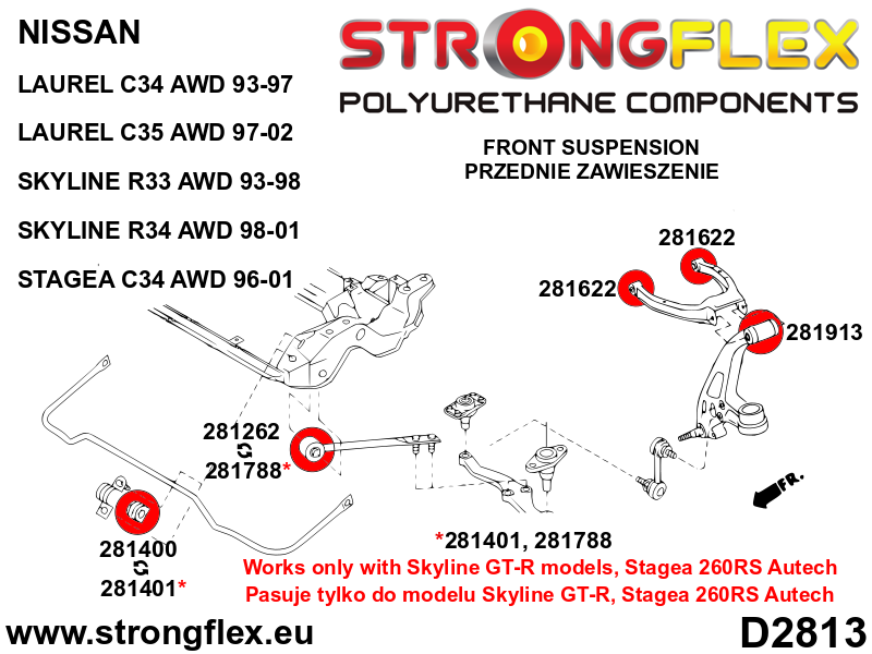 281262B Front lower radius arm to chassis bush Standard (Red) Nissan 300ZX II (90-96) Z32