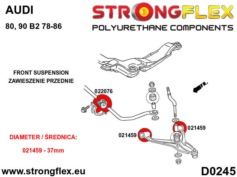 021459A Front wishbone and rear wishbone bush SPORT Sport (Yellow) Audi 80 / 90 / S2 / RS2 80 / 90 B2 (78-86)