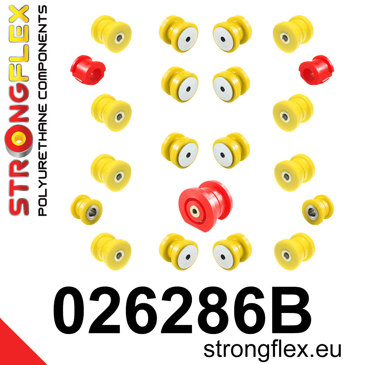 026286B Full suspension polyurethane bush kit Standard (Red) Audi 80 / 90 / S2 / RS2 80 / 90 / S2 Coupe B3 (86-91)