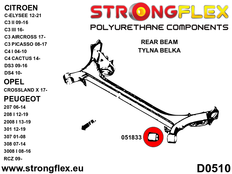 051833A Rear beam bush SPORT Sport (Yellow) Citroën C3 II (09-16) SC