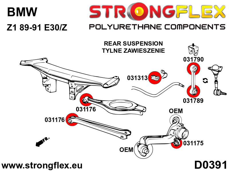 031313B Rear anti roll barbush Standard (Red) BMW Seria 3 II (82-91) E30