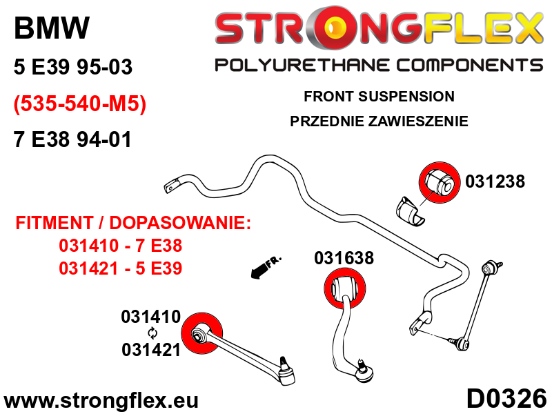 036129A Front suspension bush kit SPORT Sport (Yellow) BMW Seria 5 IV (95-03) E39