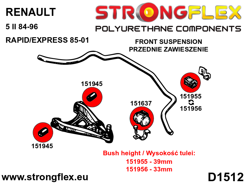 151637B Front anti roll bar outer bush Standard (Red) Renault 19 (93-01)