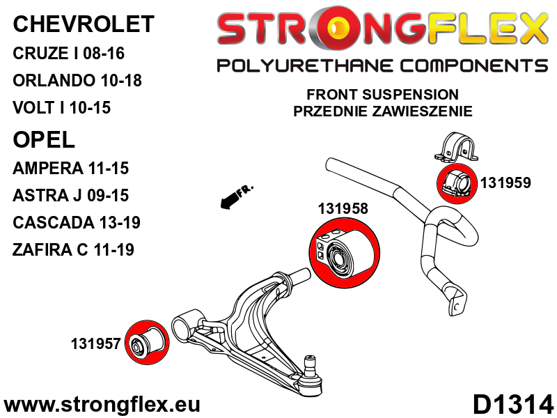 131959B Front anti roll bar bush Standard (Red) Opel / Vauxhall Astra J (09-15)