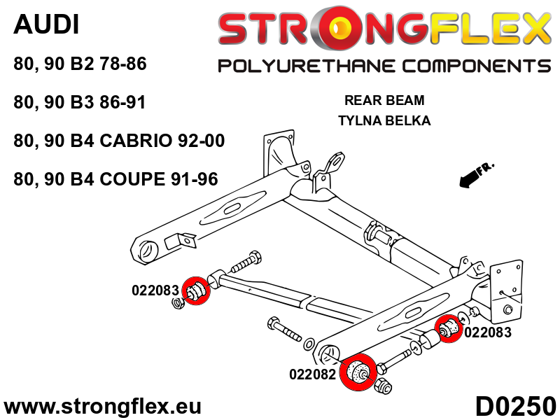022082B Rear beam bush Standard (Red) Audi 80 / 90 / S2 / RS2 80 / 90 B2 (78-86)