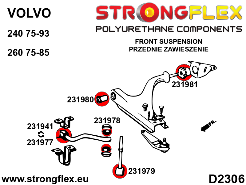 231979A Front anti roll bar link bush SPORT Sport (Yellow) Volvo Seria 200 240 (75-93)