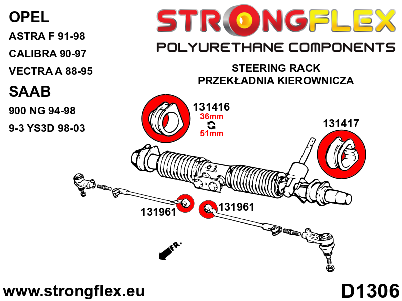 131961B Front tie rod bush Standard (Red) Daewoo Espero (90-00)