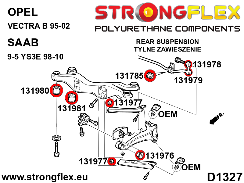 136232B Rear subframe bush kit Standard (Red) Opel / Vauxhall Vectra / Cavalier B (95-02)