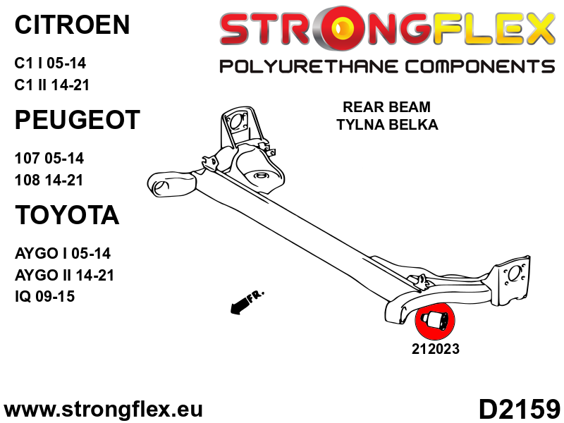 212023A Rear beam bush SPORT Sport (Yellow) Citroën C1 I (05-14)