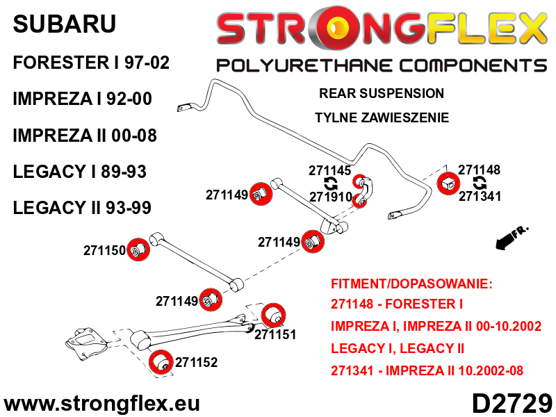 271152B Rear tie bar to hub front bush Standard (Red) Saab 9-2X (04-06)
