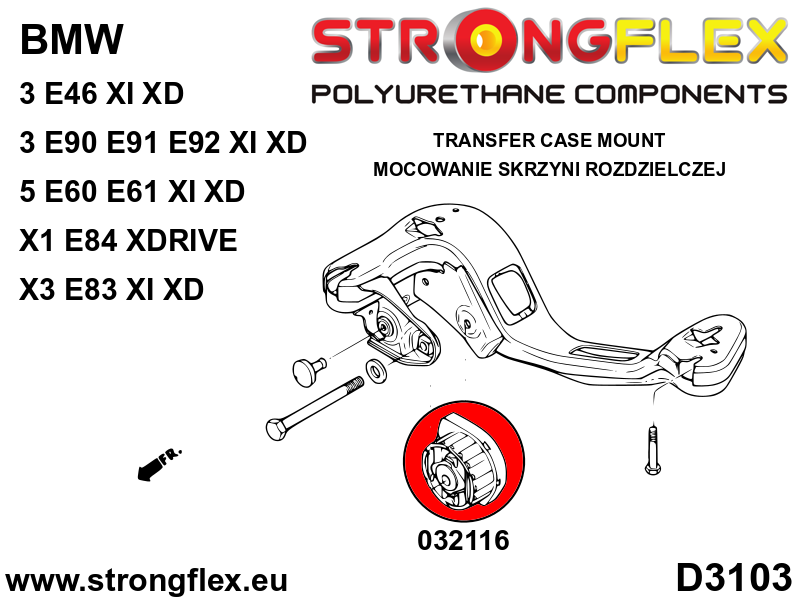 032116B Transfer case bushing insert Standard (Red) BMW Seria 3 IV (98-07) E46