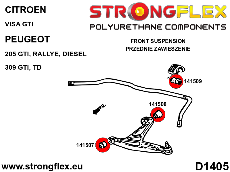 146103A Front suspension bush kit SPORT Sport (Yellow) Citroën Visa Visa GTI (85-88)
