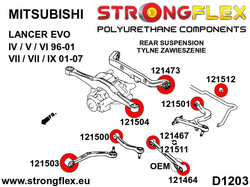 126144B Full suspension bush kit Standard (Red) Mitsubishi Lancer Evolution VII / VIII / IX (01-07)