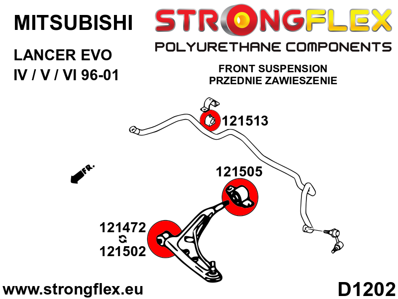 121472A Front wishbone front bush 14mm SPORT Sport (Yellow) Mitsubishi Lancer Evolution IV /  V / VI (96-01)