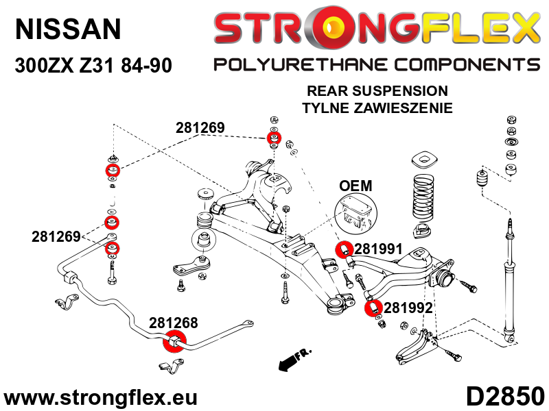 281269B Rear anti roll bar link bush Standard (Red) Nissan 300ZX II (90-96) Z32