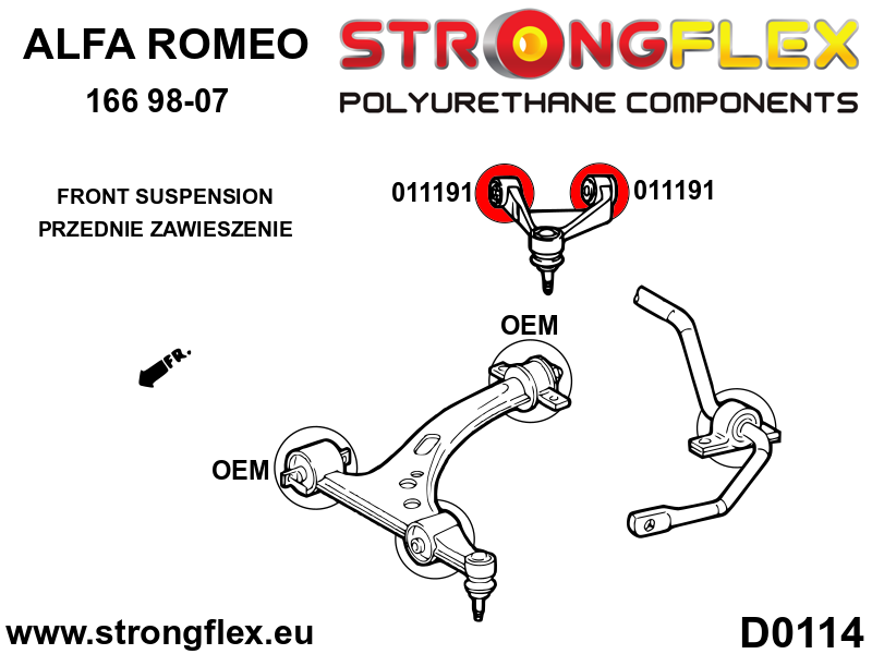 011191A Front upper arm bush SPORT Sport (Yellow) Alfa Romeo 147 (00-10) type 937