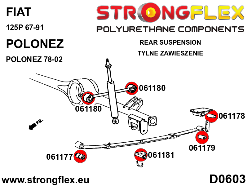 066113A Full suspension bush kit SPORT Sport (Yellow) Fiat 125P 1300/1500 (67-91)
