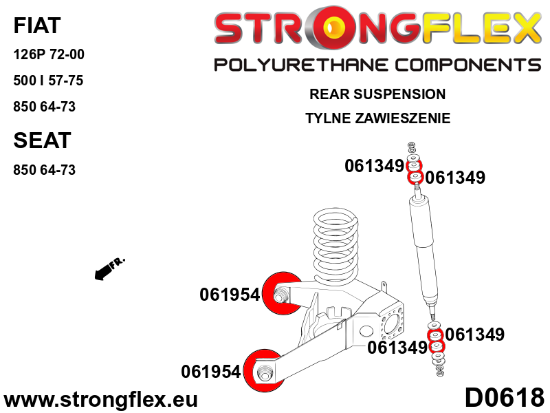 061954A Rear trailing arm bush SPORT Sport (Yellow) Fiat 126P (72-00)