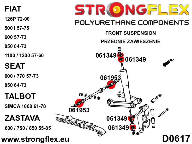 061953B Front wishbone - inner bush Standard (Red) Fiat 126P (72-00)