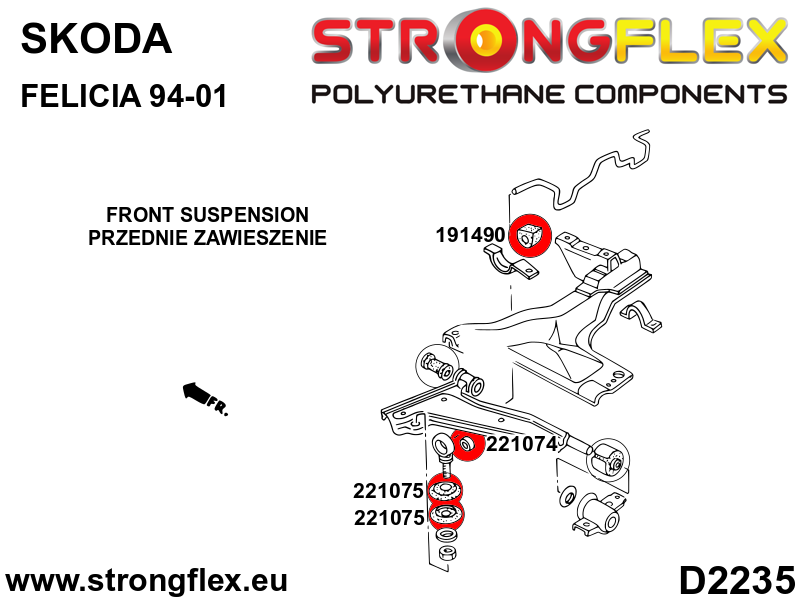 221074A Front anti roll bar eye bolt bush SPORT Sport (Yellow) Seat Córdoba I (93-02) 6K