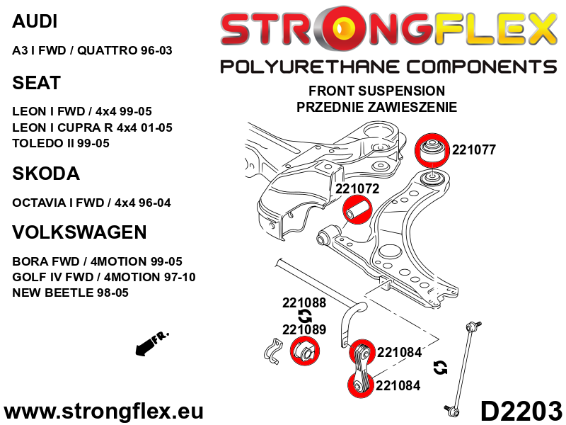 221077A Front wishbone - rear bush SPORT Sport (Yellow) Audi A3 / S3 / RS3 I (96-03) 8L