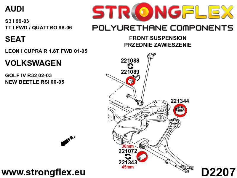 221344A Front wishbone - rear bush SPORT Sport (Yellow) Audi A3 / S3 / RS3 I (96-03) 8L