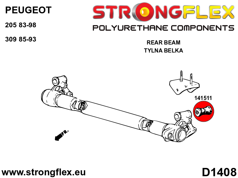 146104A Front suspension and ream beam bush kit SPORT Sport (Yellow) Peugeot 309 309 (85-93)