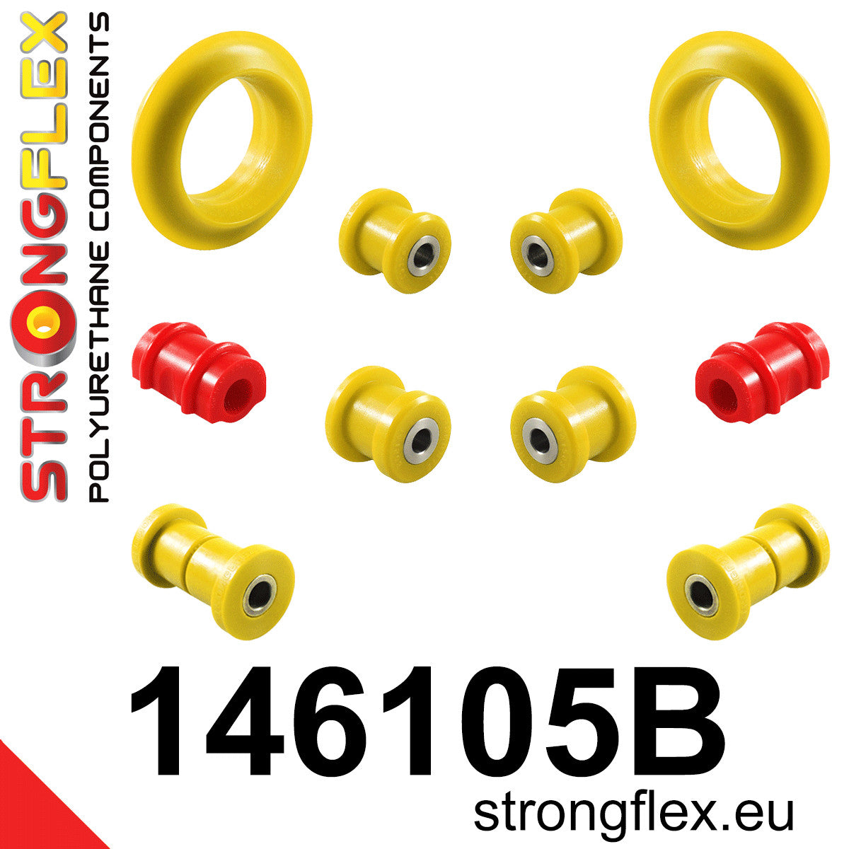 146105B Front suspension and ream beam bush kit Standard (Red) Peugeot 309 309 GTI, TD (86-93)