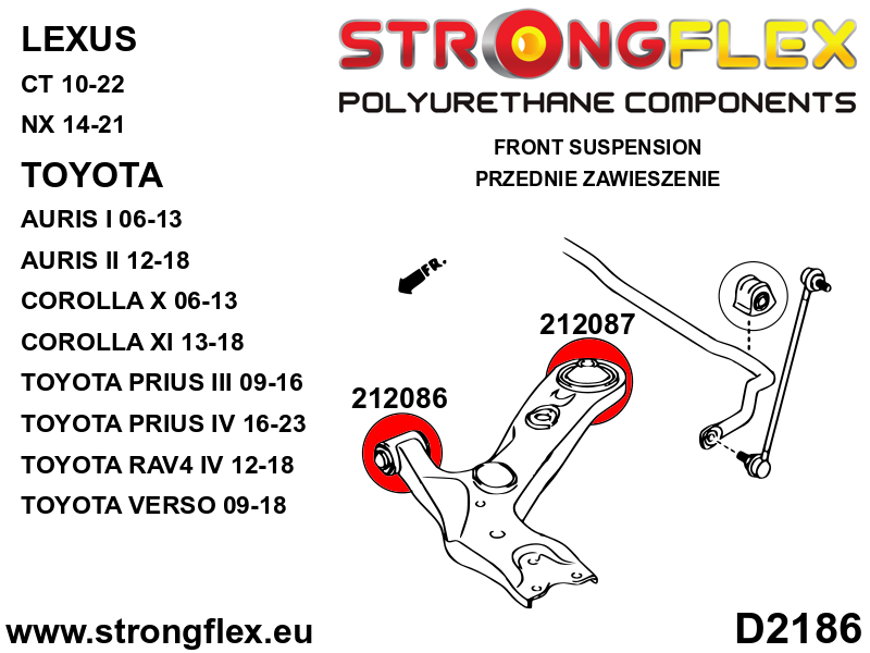 212087B Front control arm – rear bush Standard (Red) Toyota Corolla X (06-13) E140 E150