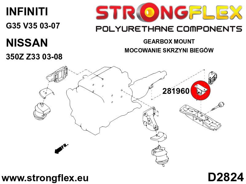 281960A Gearbox mount inserts SPORT Sport (Yellow) Nissan 350Z (02-08) Z33