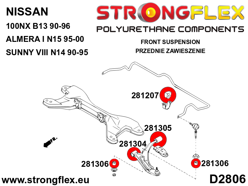 281306A Anti roll bar link bush SPORT Sport (Yellow) Nissan 100NX (90-96) B13