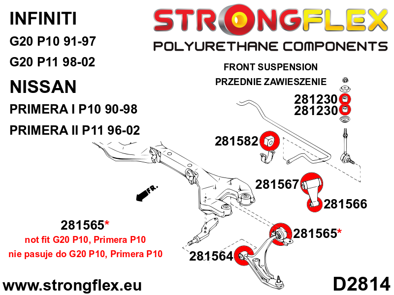 281564B Front lower arm front bush Standard (Red) Nissan Primera I (90-98) P10