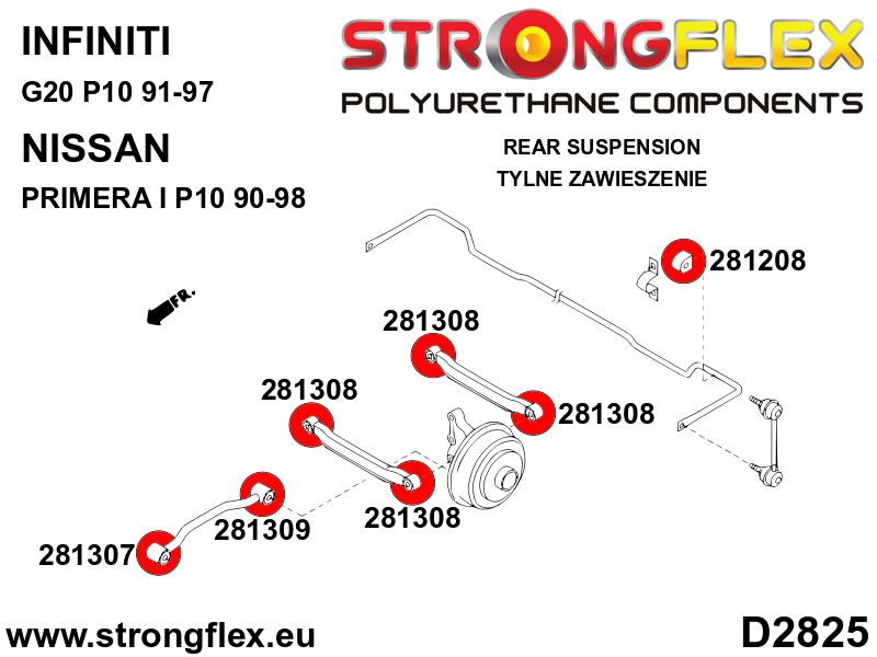 286230A Rear suspension bush kit SPORT Sport (Yellow) Nissan Primera I (90-98) P10