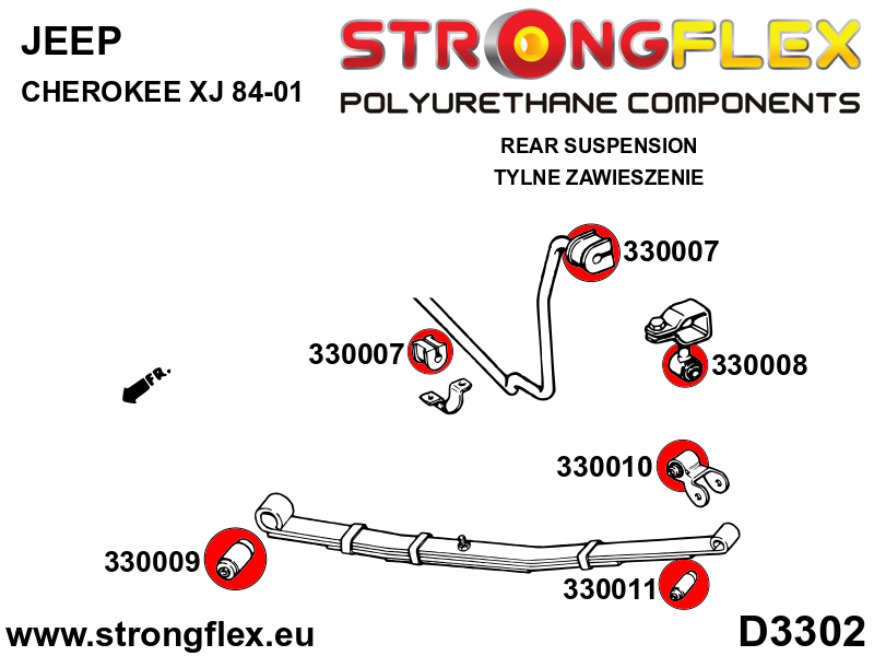 330010B Rear leaf spring shackle bush SPORT Standard (Red) Jeep Cherokee II (84-01) XJ