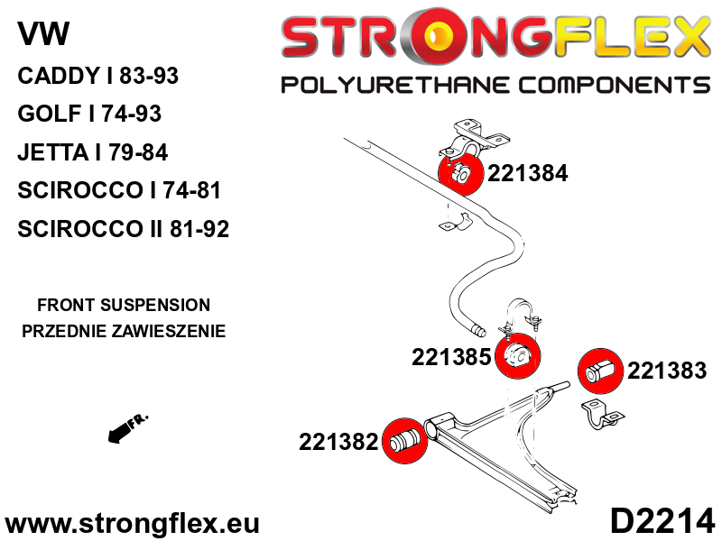 226207A Front suspension and ream beam bush kit SPORT Sport (Yellow) Volkswagen Golf I (74-93) 17