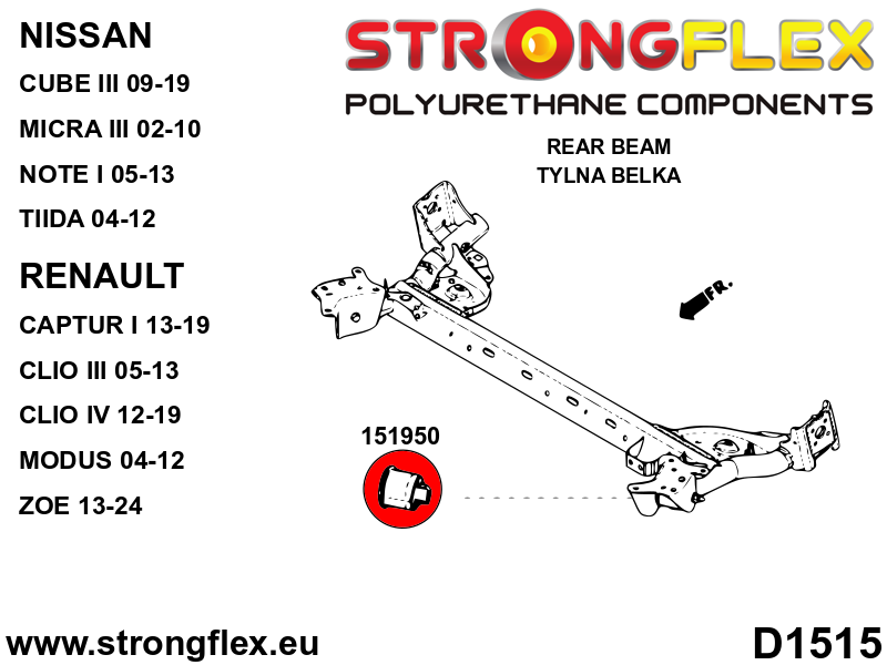 151950A Rear beam bush SPORT Sport (Yellow) Nissan Micra III (02-10) K12
