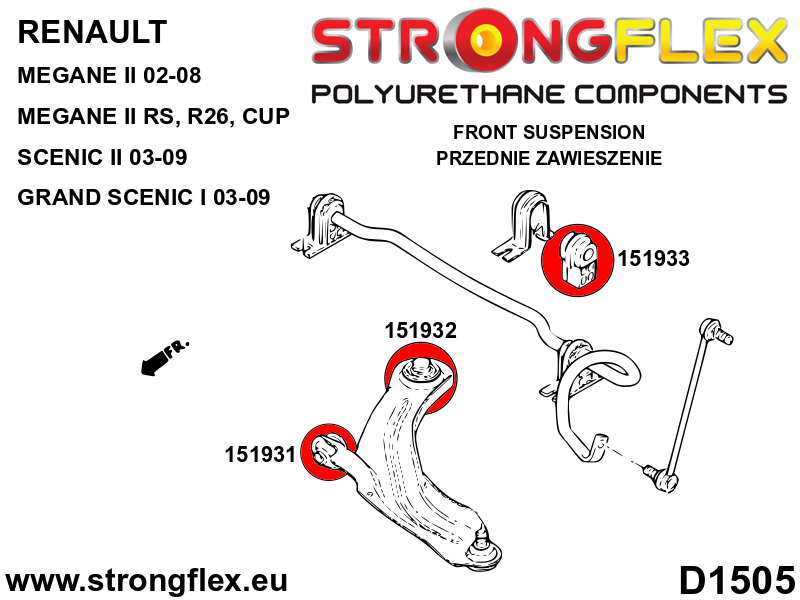 151932A Front lower arm - rear bush SPORT Sport (Yellow) Renault Scenic II (03-09)