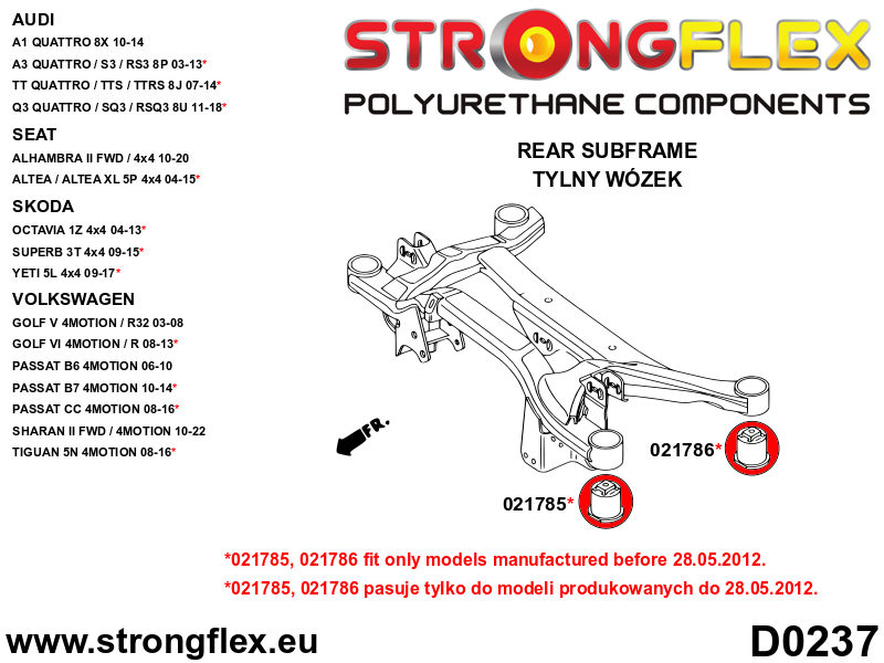 026273B Rear subframe bush kit - before 28.05.2012 Standard (Red) Audi A3 / S3 / RS3 II (03-13) 8P