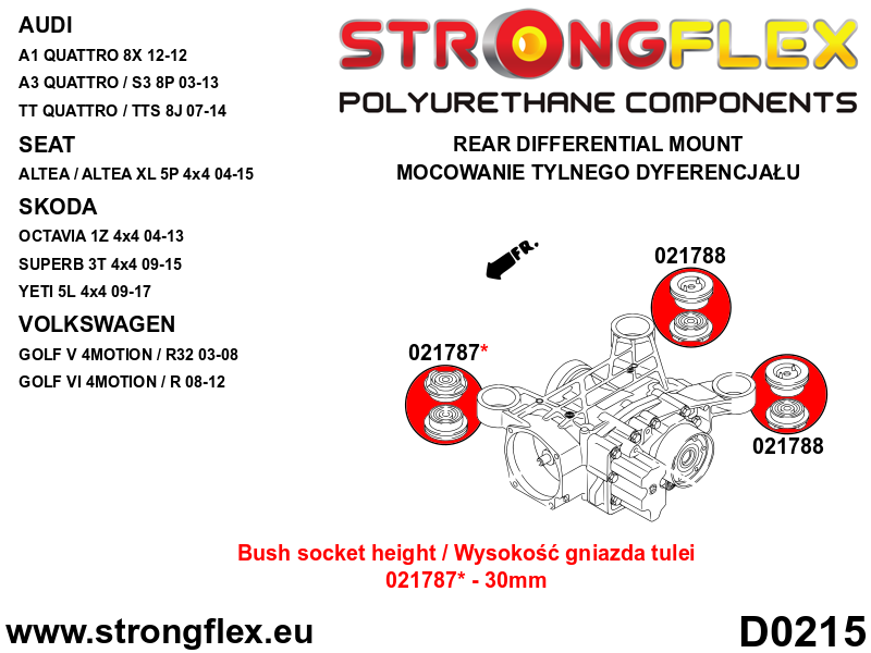 021787A Rear differential – front bush 30mm SPORT Sport (Yellow) Audi A3 / S3 / RS3 II (03-13) 8P