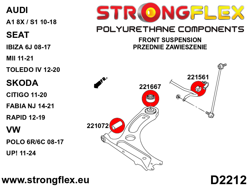 226243B Front suspension and ream beam bush kit Standard (Red) Seat Mii (11-21)