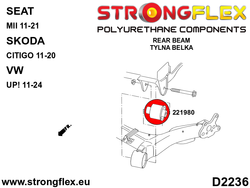 226243B Front suspension and ream beam bush kit Standard (Red) Seat Mii (11-21)
