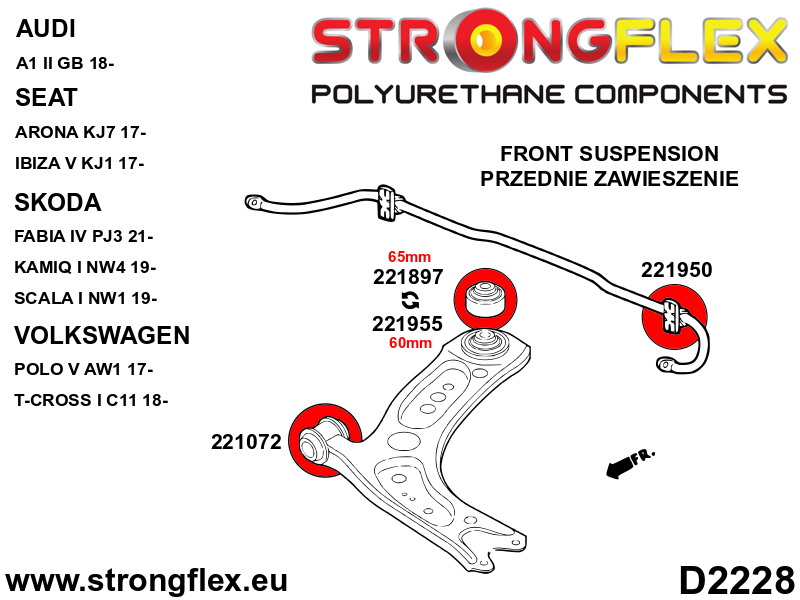 226247A Front suspension and ream beam bush kit SPORT Sport (Yellow) Seat Ibiza V (17-) KJ1