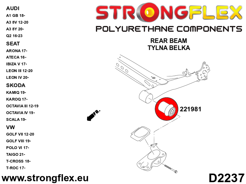 226247B Front suspension and ream beam bush kit Standard (Red) Seat Ibiza V (17-) KJ1
