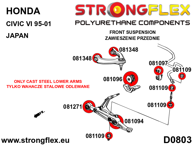081097A Front anti roll bar bush SPORT Sport (Yellow) Acura Integra III (93-01) DB6/7/8/9 / DC1/2/4