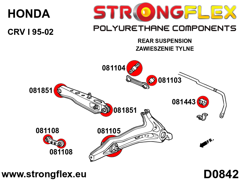 081108A Rear toe link arm bush SPORT Sport (Yellow) Acura Integra III (93-01) DB6/7/8/9 / DC1/2/4