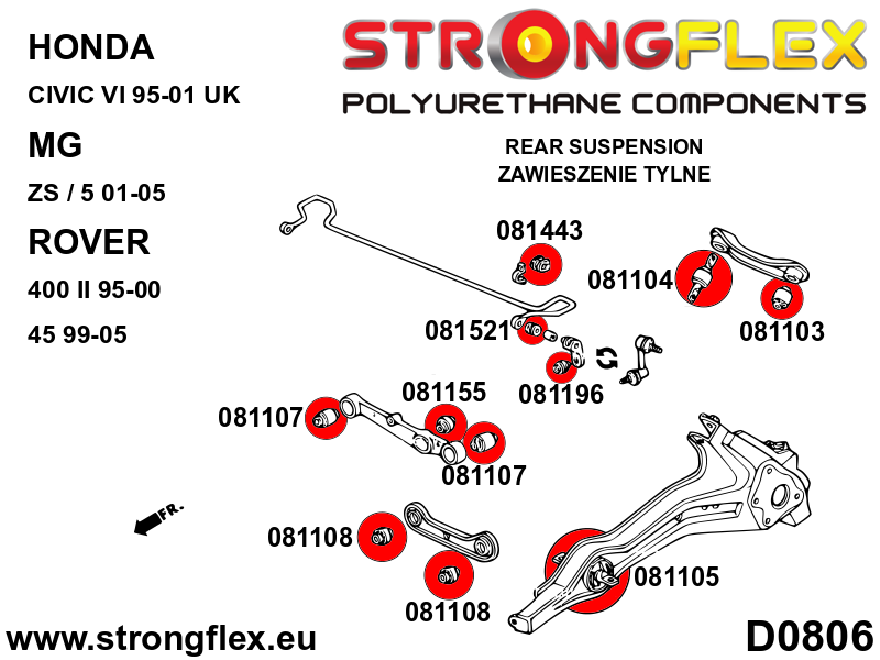 081105B Rear trailing arm mount bush Standard (Red) Acura Integra III (93-01) DB6/7/8/9 / DC1/2/4