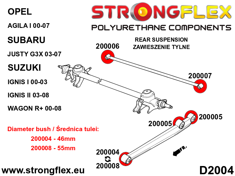 200005B Rear trailing arm bush – rear Standard (Red) Suzuki Ignis I (00-05) FH