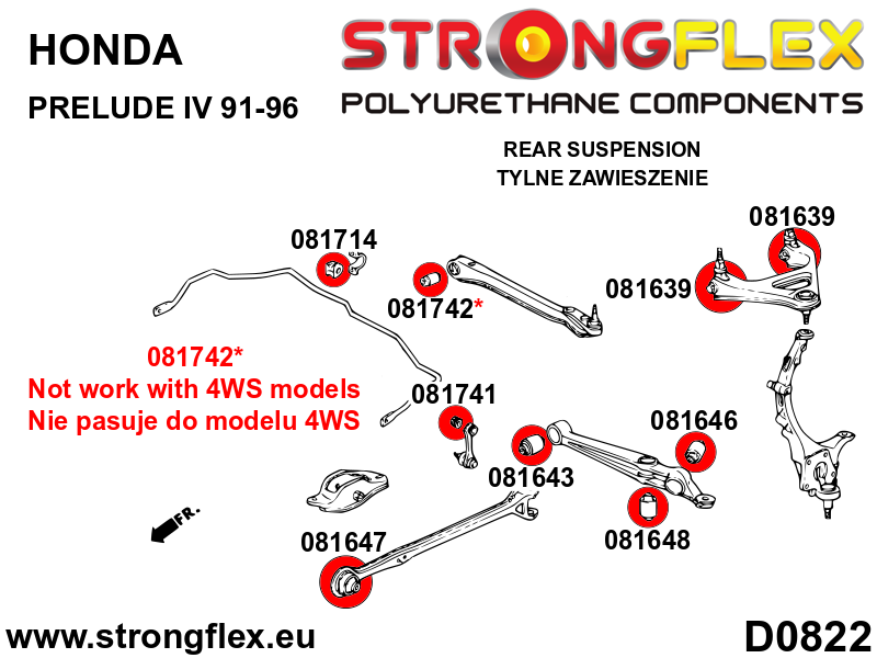 081639B Upper arm bush Standard (Red) Honda Accord IV (90-93)